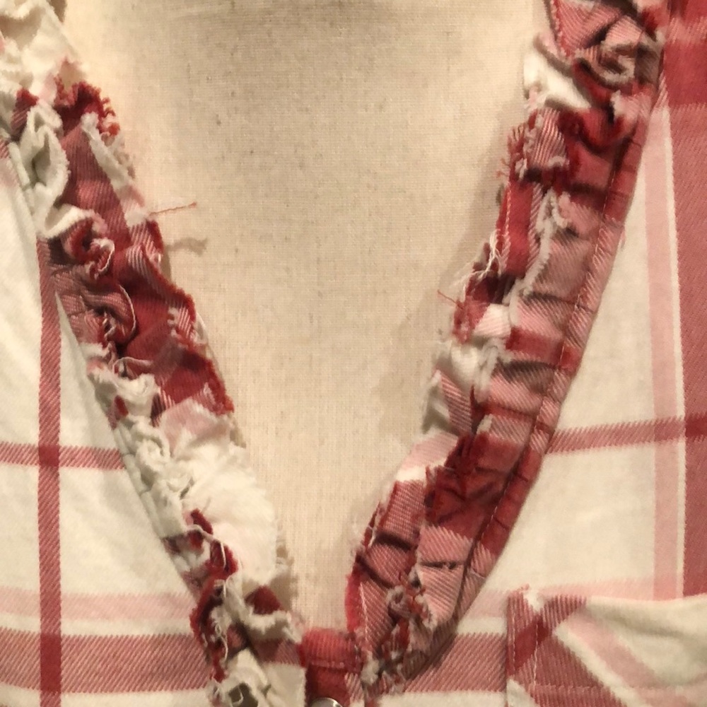 Free People Always Forever Ruffle Red Pink Plaid Flannel Top Small - Picture 6 of 12